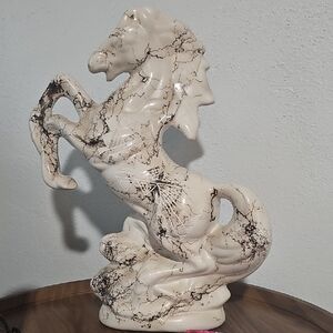 Artistic Ceramic Horse Sculpture in Cream and Black